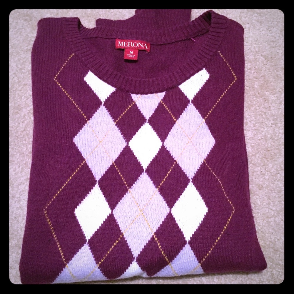 Merona Argyle Maroon Sweater Sz M